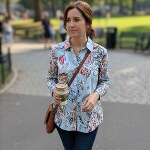 Chico’s Wrinkle Resistant Tailored Quarter Sleeve Button-Up Blouse Small